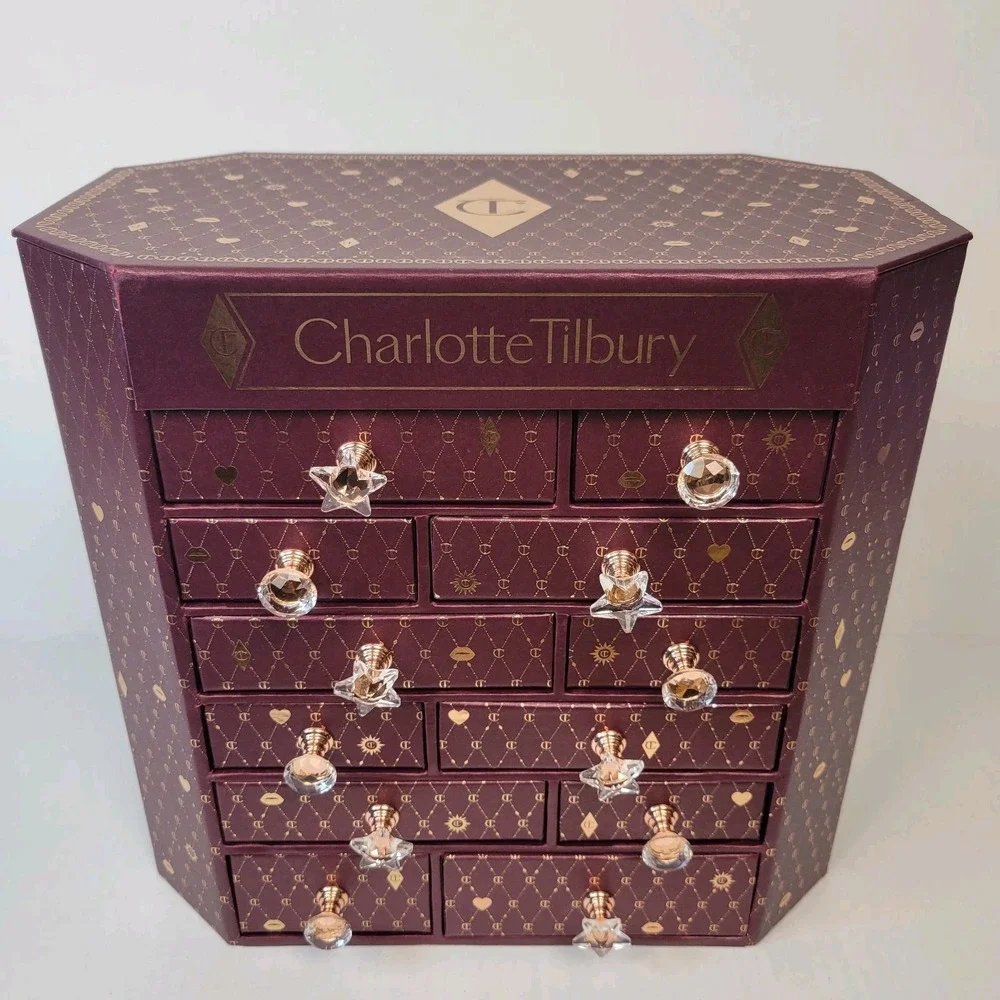 Charlotte Tilbury Advent Calendar 2023 Empty Jewelry Box Burgundy Gold Glam